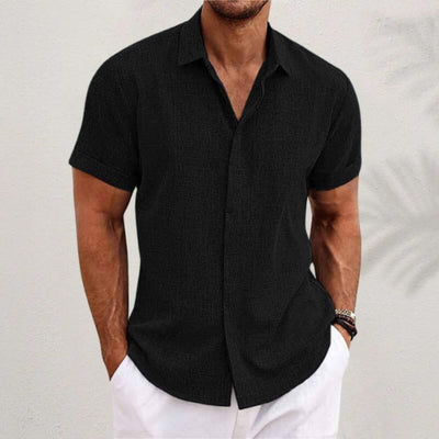 Linnen Blouse Voor Heren met Korte Mouwen