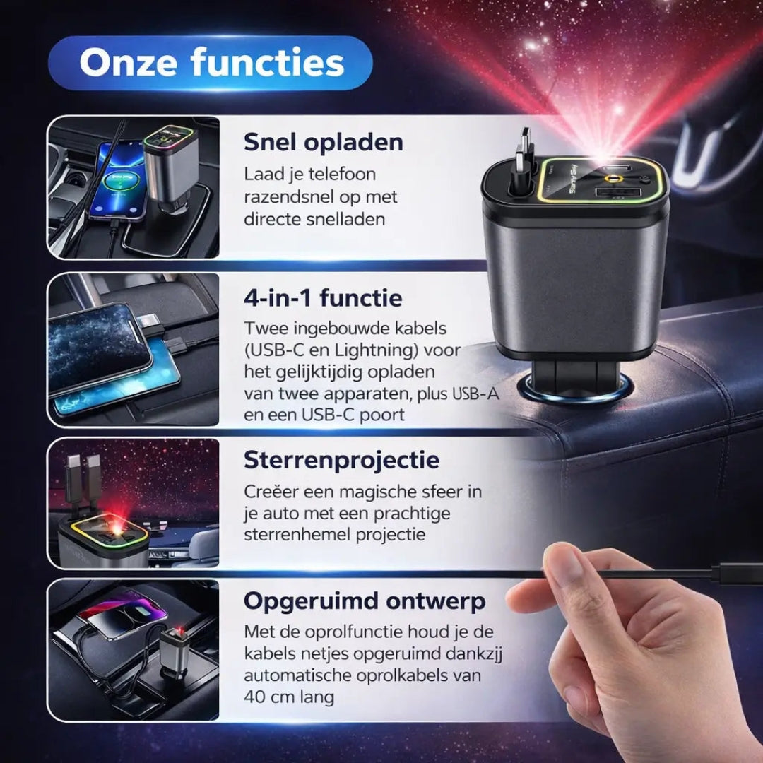 AutoCharge - 4-in-1 Snellader met RGB Sterrenhemel