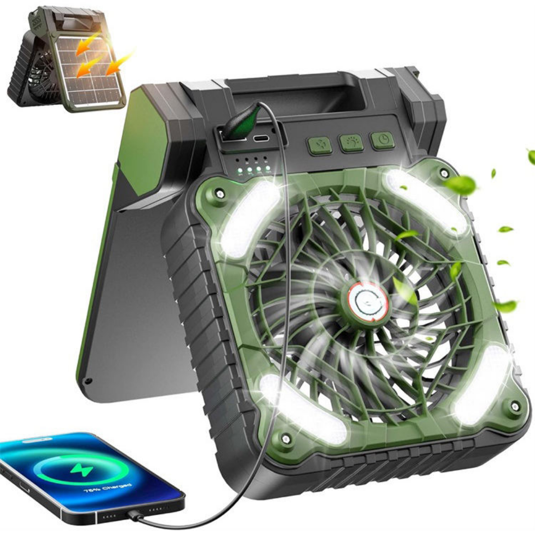 Draagbare Ventilator - Opvouwbare Ventilator met Zonnepaneel en LED