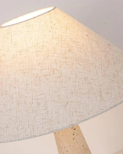 Lampe de table Japandi en travertin - abat-jour en lin