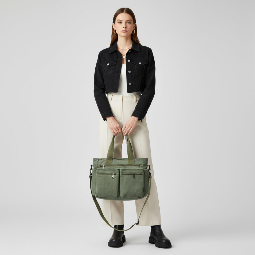 Sac bandoulière Emily Tote - Sac en velours côtelé élégant