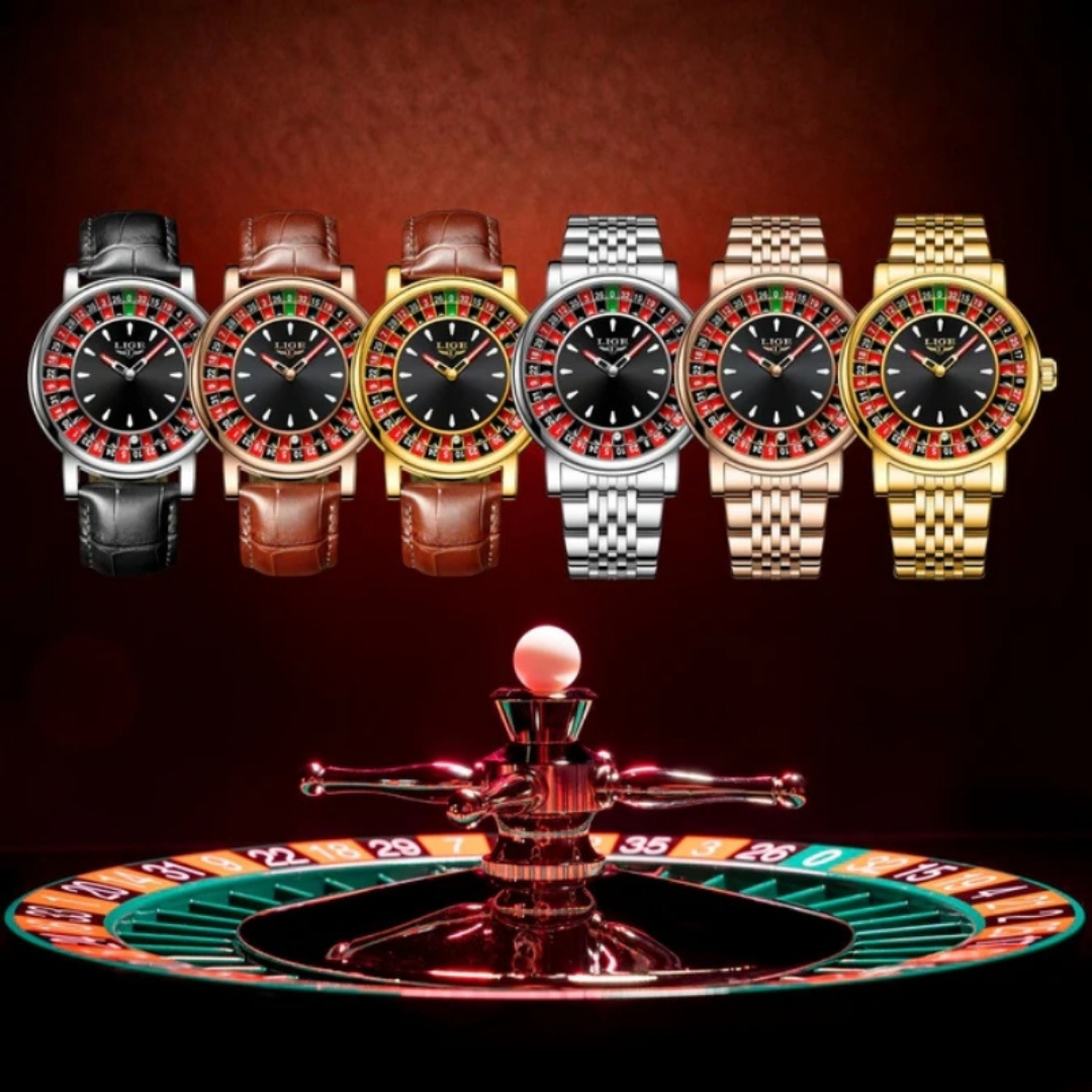 LIGE - Montre-Roulette - Style Casino Tournant avec Lumière et Étanche