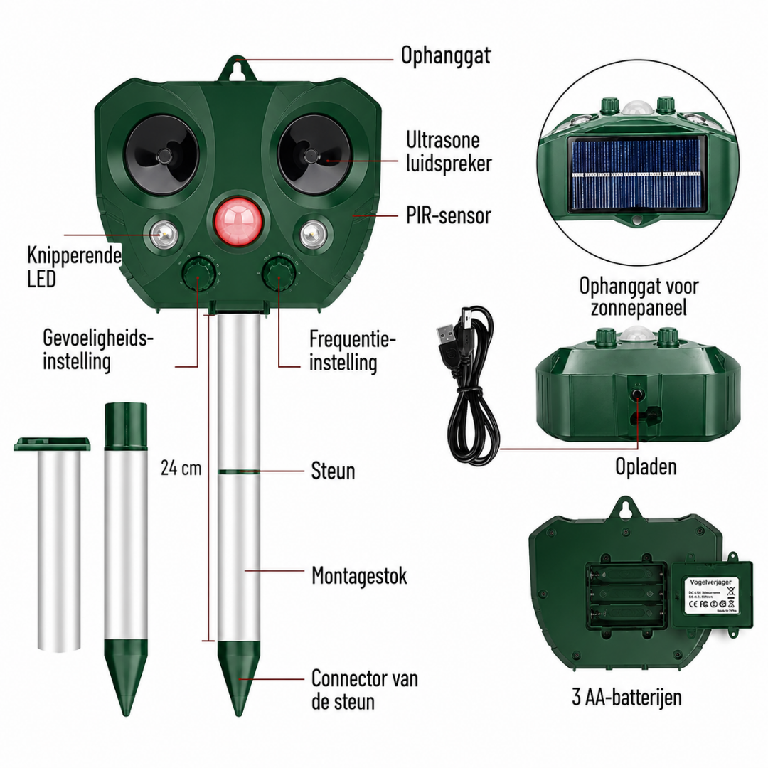 Ultrasone Vogelafschrikker op Zonne-energie