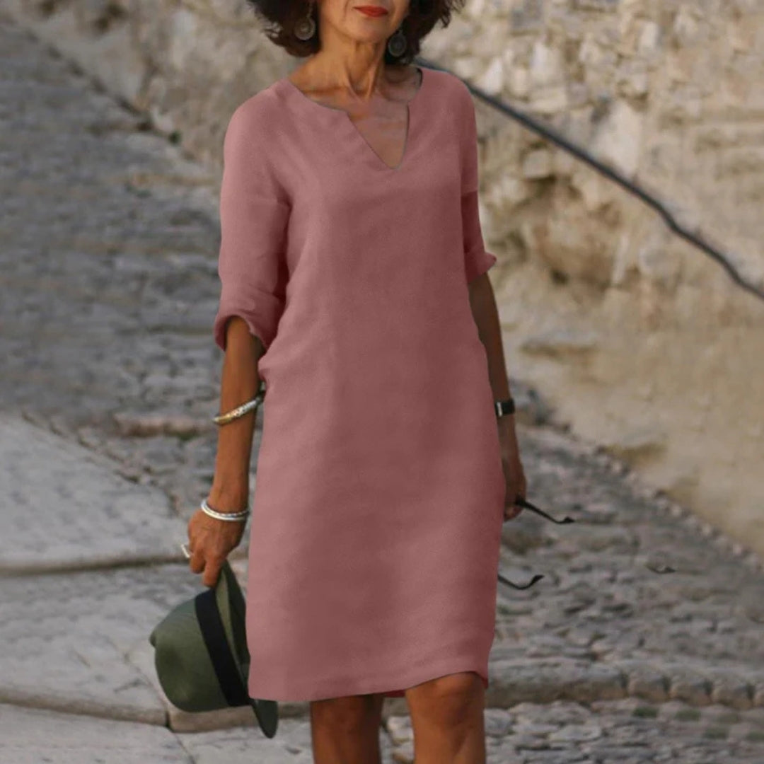 Zomerjurk - Losvallende Jurk met Elegante V-Hals - Elowen
