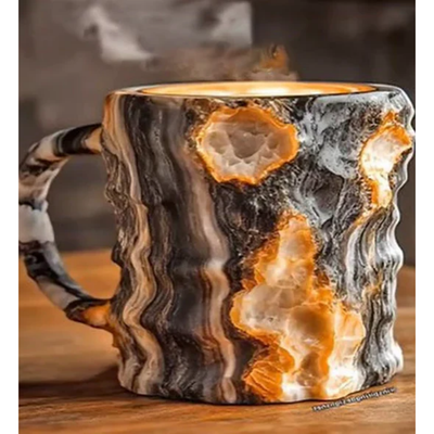 Koffiemokken met mineraal kristallen