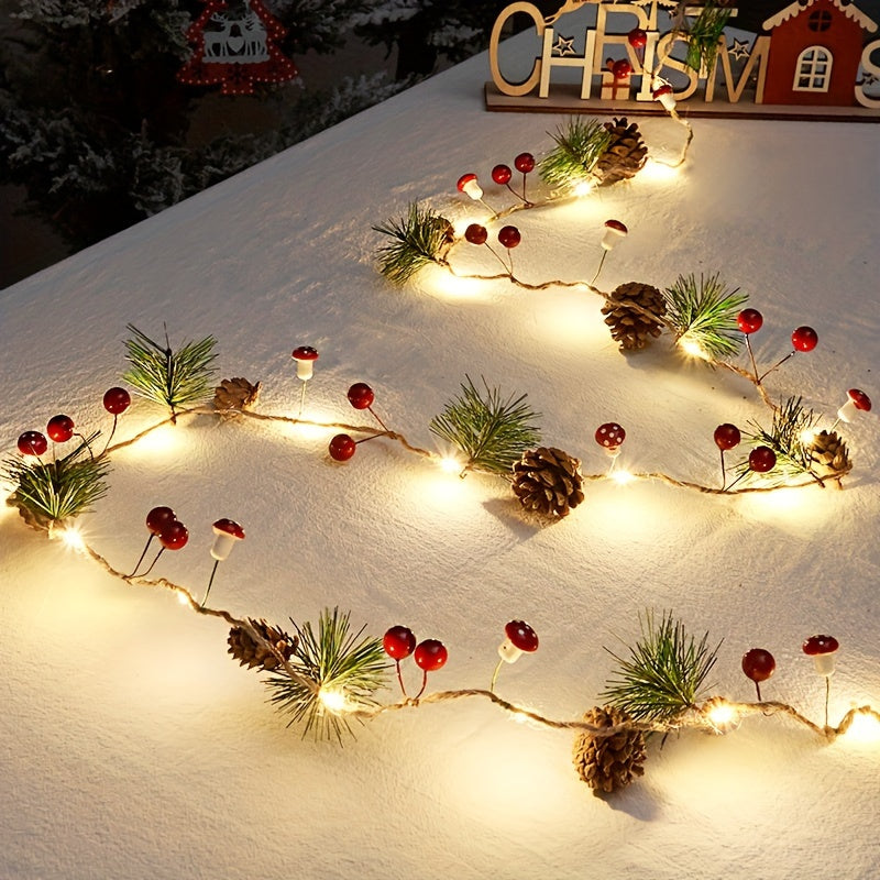 1 stuk, Kerstdecoratie Lichtsnoer, Groen Blad Dennennaald (Plastic Dennenoornet) Paddestoel Lichtdecoratie, Nieuwjaarsdecoratie, Geen Batterij (199.95 cm 20 LED), Kantoordecoratie, Kamerdecoratie, Bruiloftdecoratie, Huis Muurdecoratie