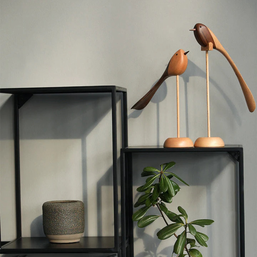 Woodora - Scandinavische Vogel Houtsculpturen (2 Stuks)