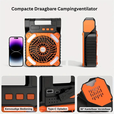 Draagbare Ventilator - Opvouwbare Ventilator met Zonnepaneel en LED