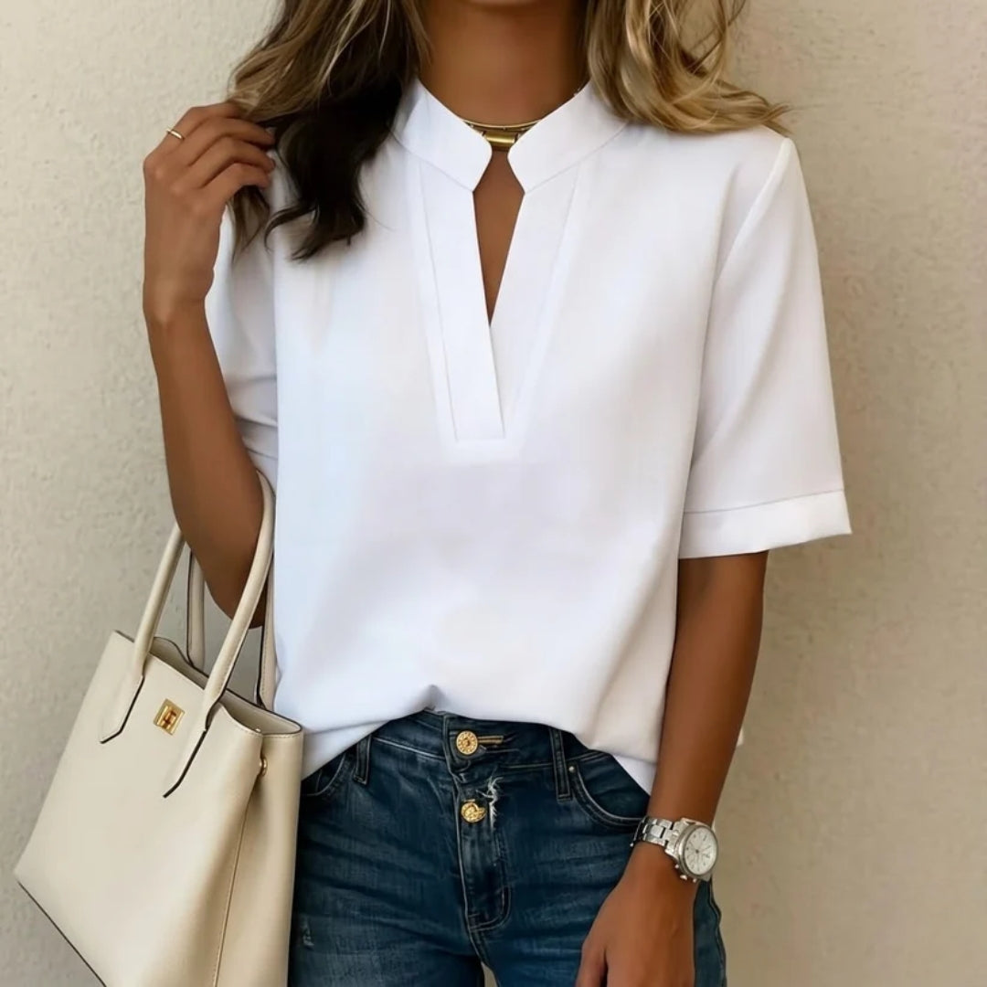 Belle - Elegante V-Hals Blouse met Goud Detail