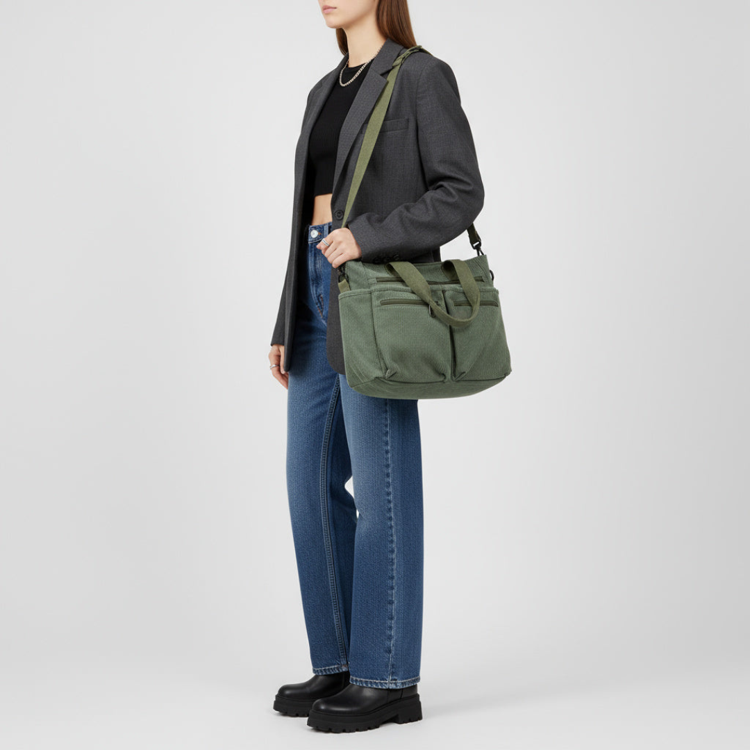 Sac bandoulière Emily Tote - Sac en velours côtelé élégant