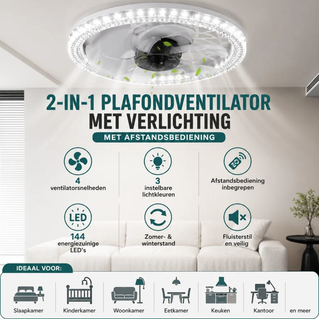 Smart Fan - Dimbare Plafondventilator met LED Lamp