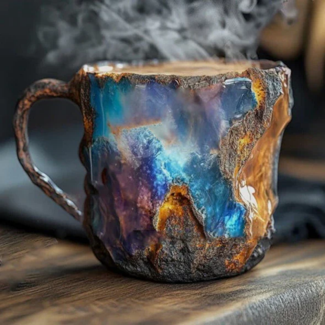 Koffiemokken met mineraal kristallen