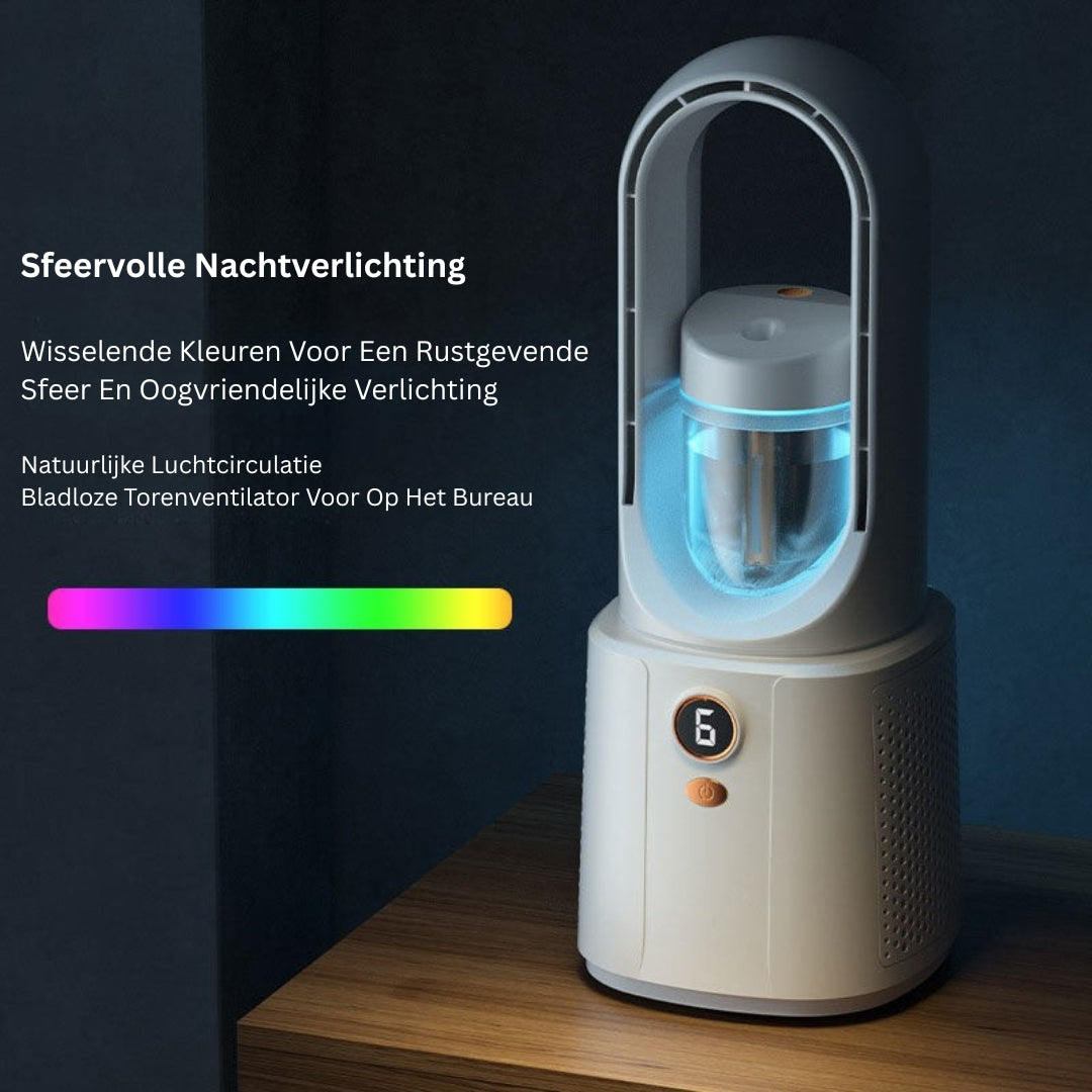 Bladloze Ventilator - Stille Luchtkoeler Met Nachtlamp En Luchtbevochtiger