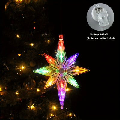 2 projecteurs d'étoiles à ventouse avec lumières à piles - Lampes suspendues pour plafond/mur/fenêtre avec lumière blanc chaud, décorations de chambre, de Noël et d'hiver en plastique (piles non incluses)