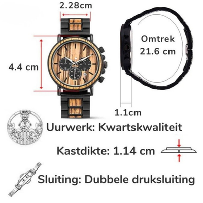 WoodTime Montre en Bois - Design Élégant et Multifonctionnel