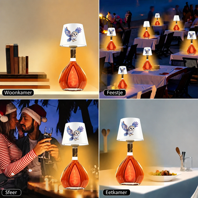 Fles Tafellamp - LED Sfeerlamp met Uil Design