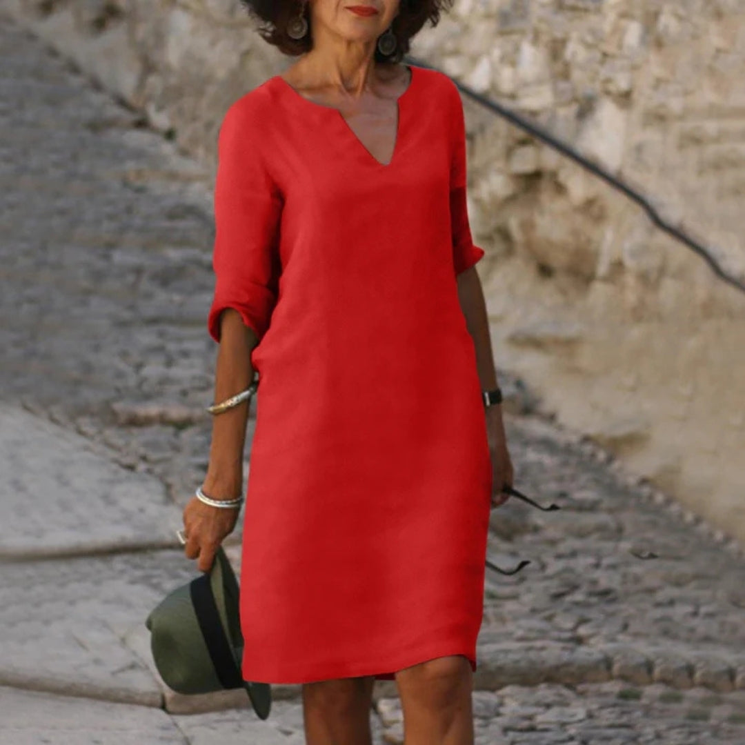 Zomerjurk - Losvallende Jurk met Elegante V-Hals - Elowen