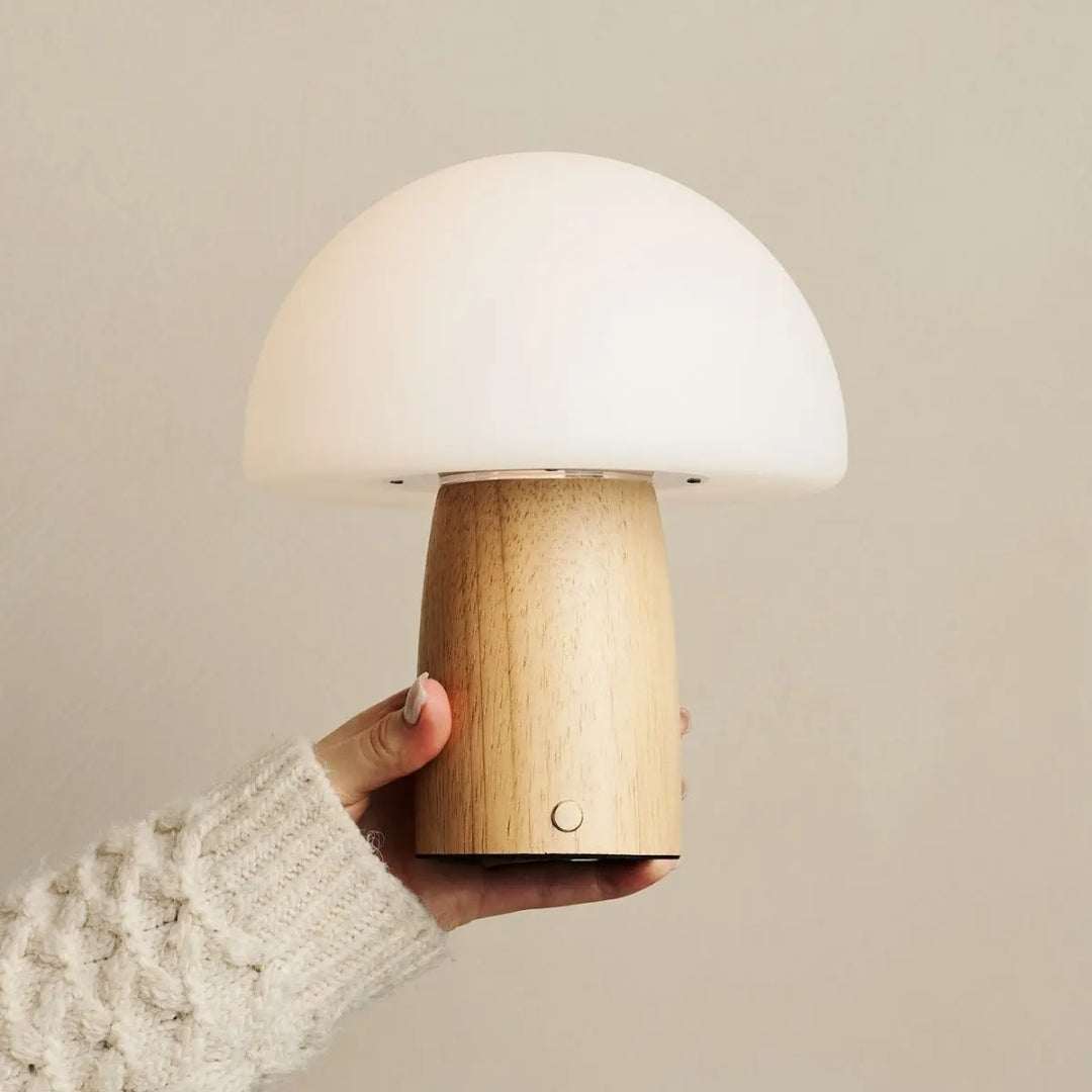 Pilz Lampe - Kabellose Holz-Tischlampe mit Touch-Bedienung