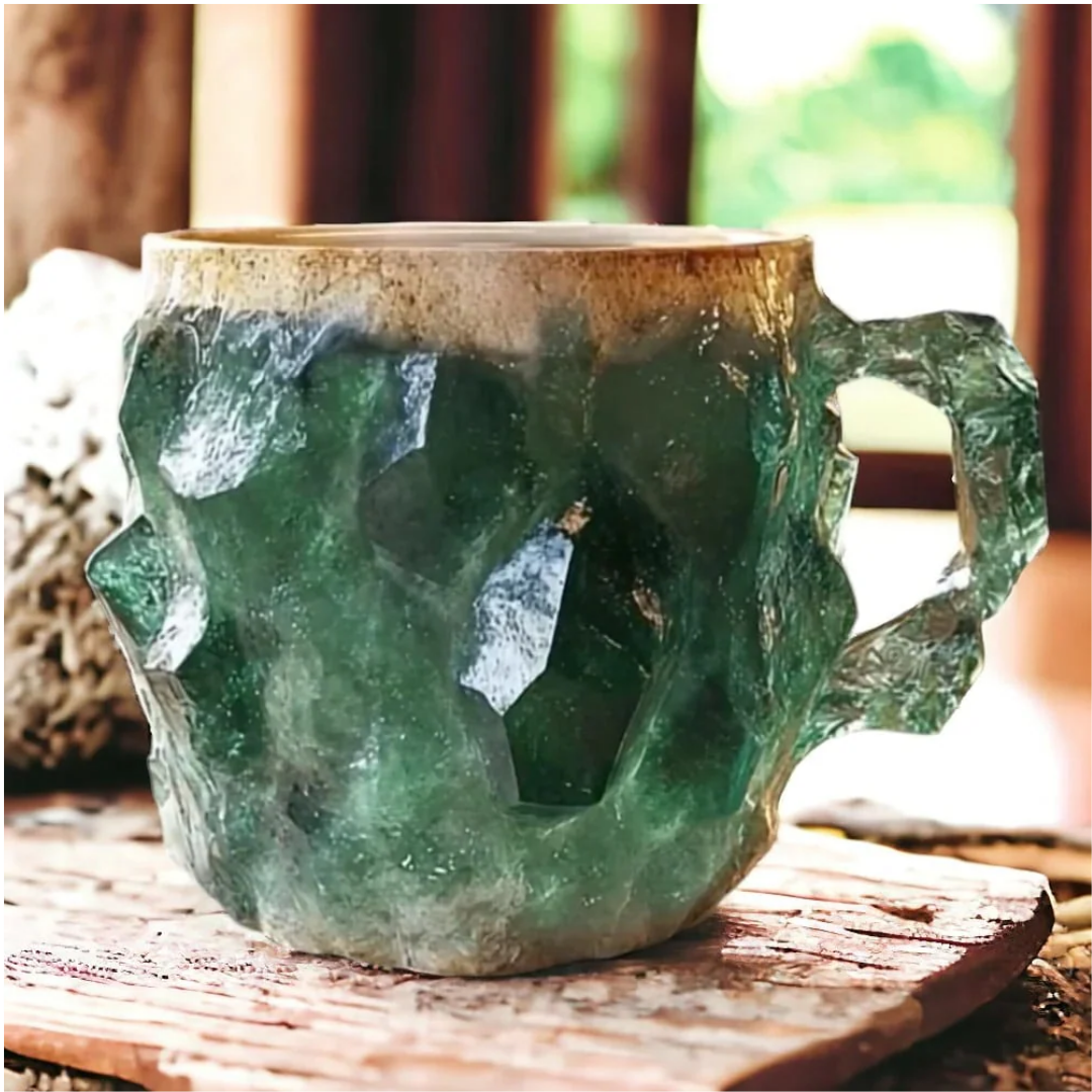 Koffiemokken met mineraal kristallen