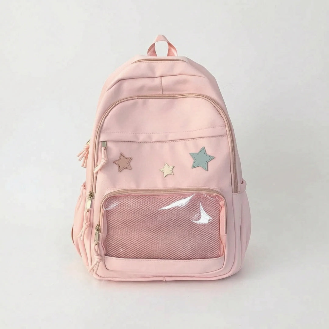 Schooltas Voor Meiden - Sterren Design met Transparant Voorvak