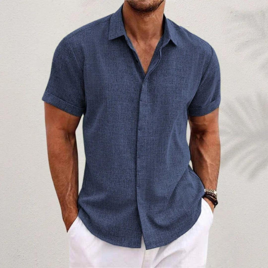 Linnen Blouse Voor Heren met Korte Mouwen