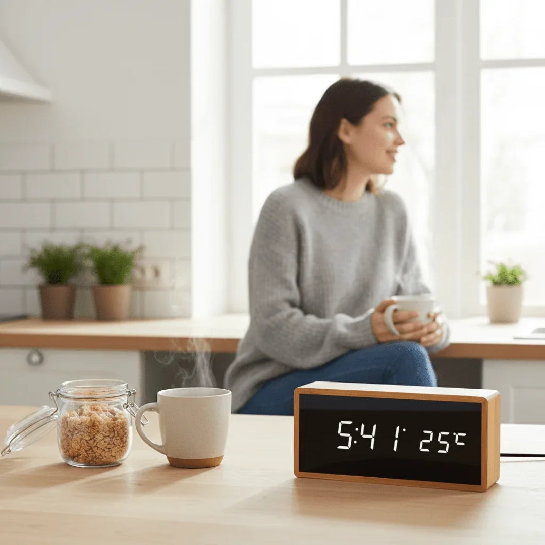 Bamboe Wekker - Minimalistisch LED Design