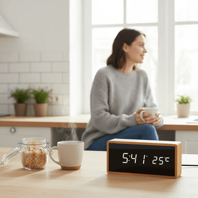 Bamboe Wekker - Minimalistisch LED Design