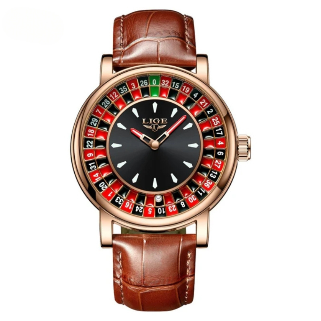 LIGE - Montre-Roulette - Style Casino Tournant avec Lumière et Étanche