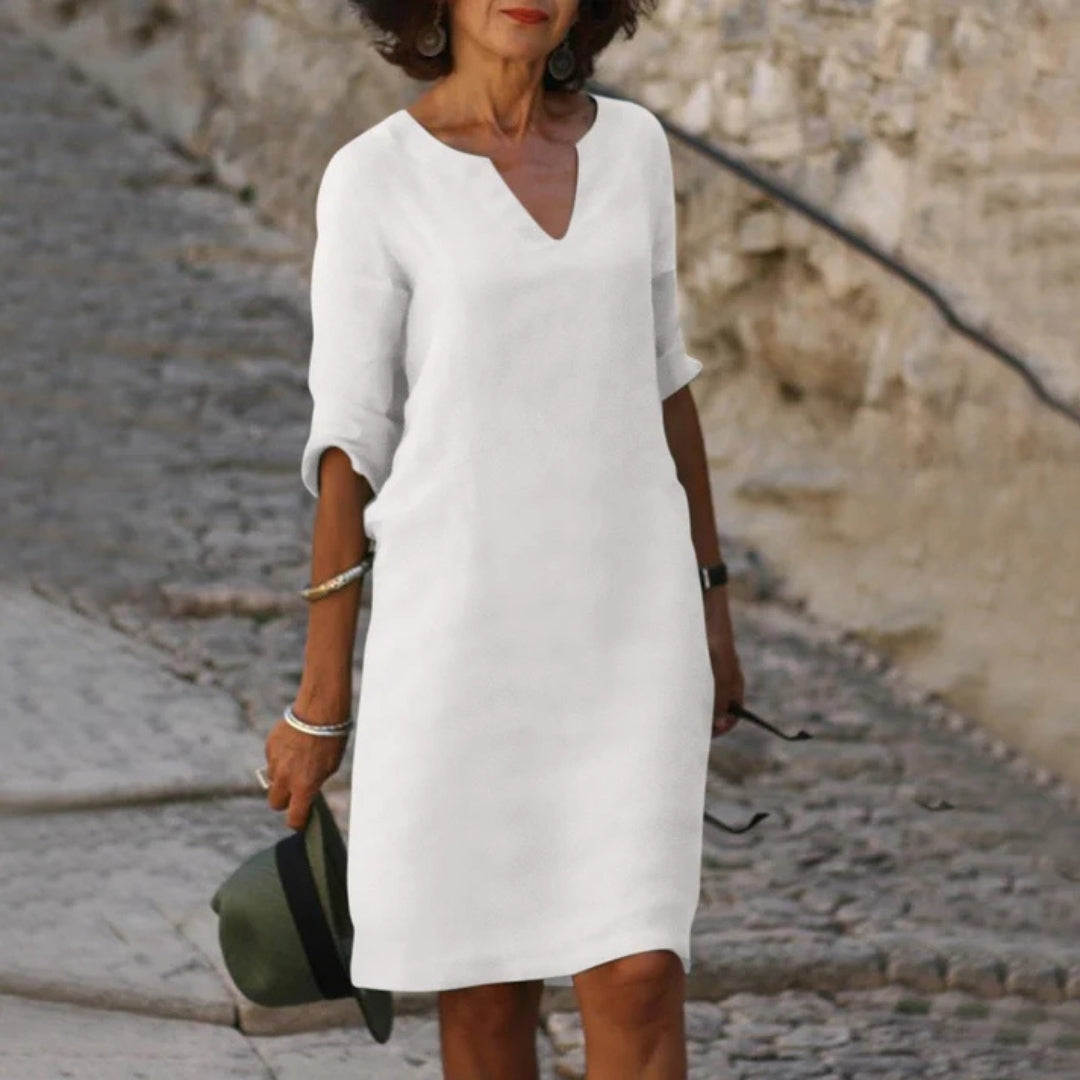 Zomerjurk - Losvallende Jurk met Elegante V-Hals - Elowen