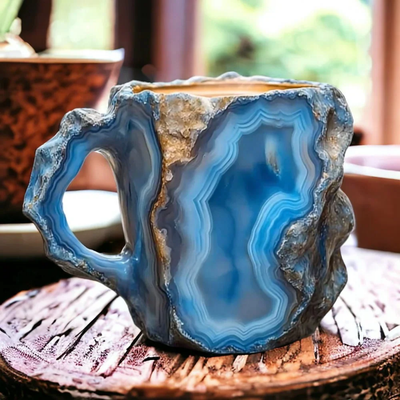 Koffiemokken met mineraal kristallen