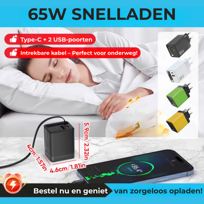Snellader - 65W Dubbele USB Oplader