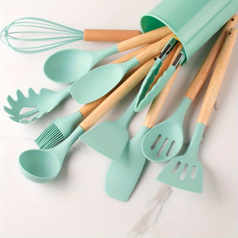 CookEase - Keuken Set - 12-delige siliconen keukengerei set met houten handgrepen