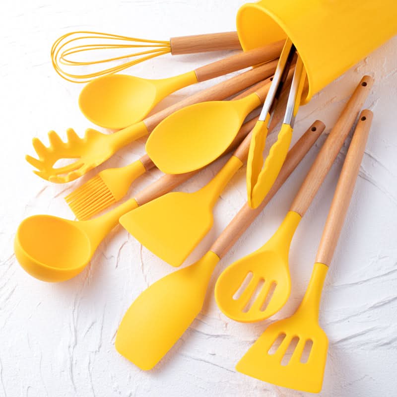 CookEase - Keuken Set - 12-delige siliconen keukengerei set met houten handgrepen