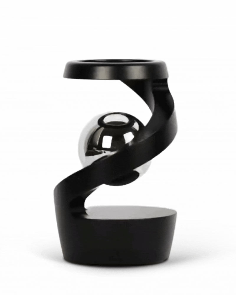 FluxSphere | Sculpture magnétique en spirale avec boule métallique flottante