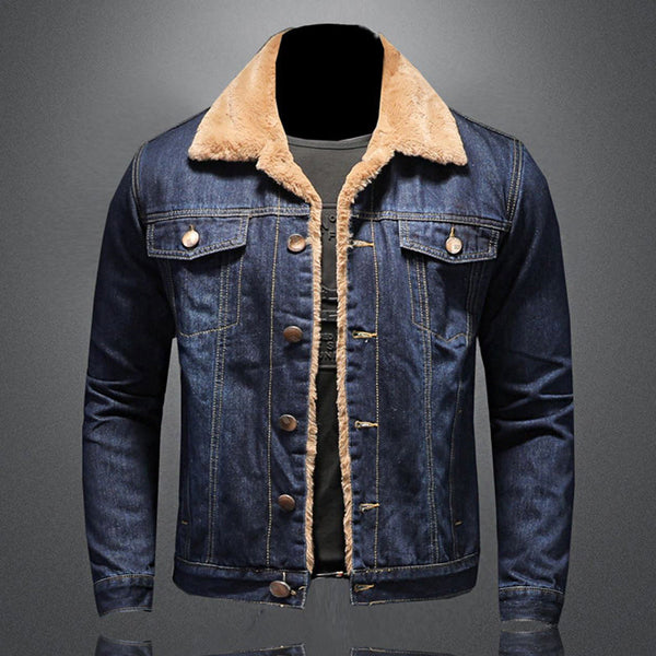 Stylová zimní fleecová větrovka z denimu - teplá ležérní pánská bunda - Norvex