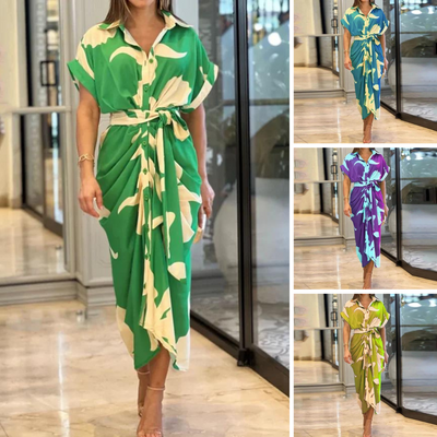 Vintora™ - Elegante Vintage stijl bedrukte knoopjurk