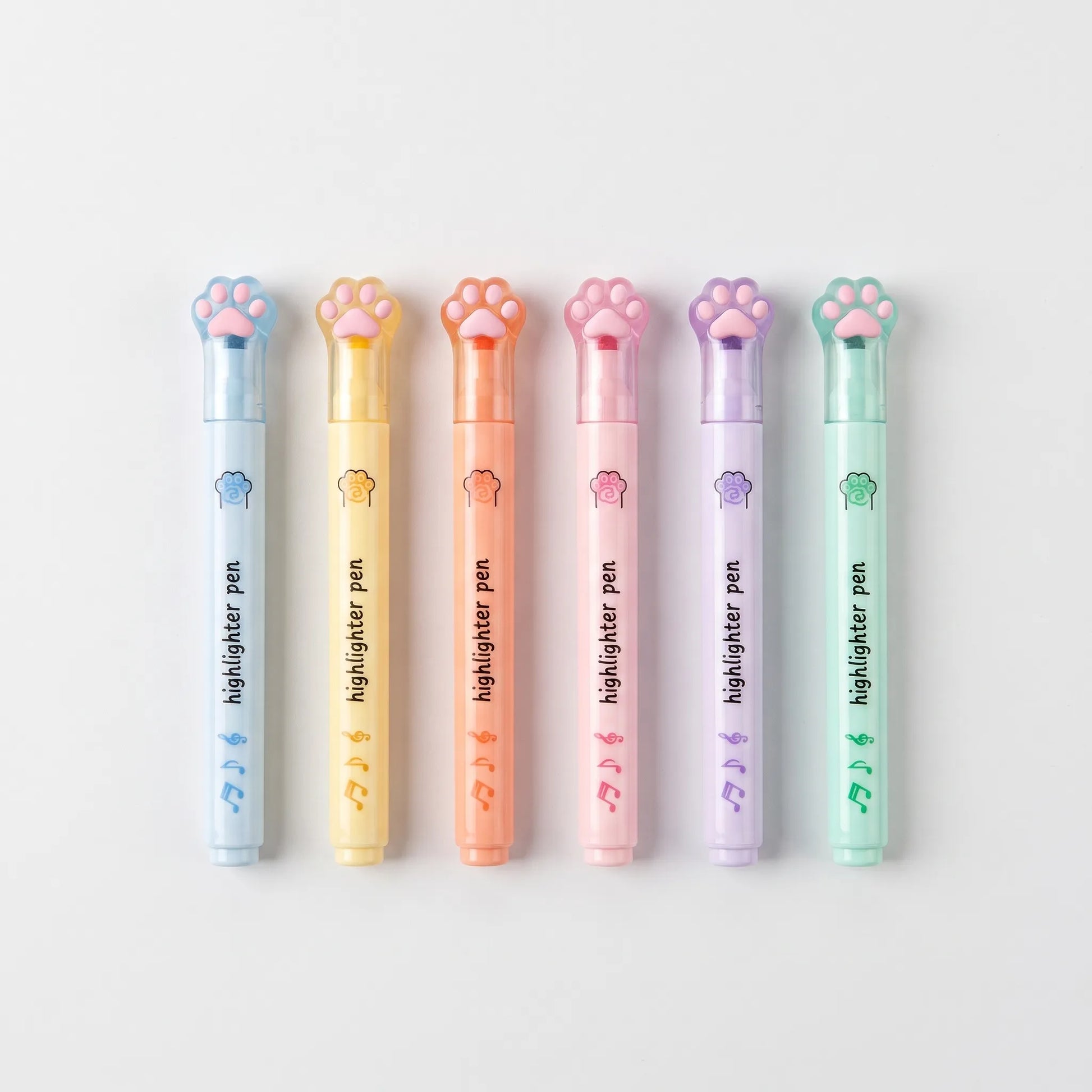 Pastel Markeerstiften Set - 6 Kleuren Met Speelse Kattenpootjes