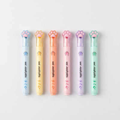 Pastel Markeerstiften Set - 6 Kleuren Met Speelse Kattenpootjes