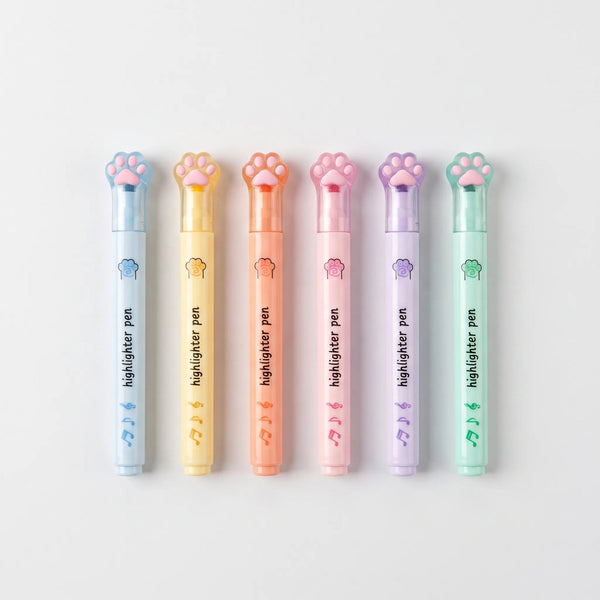 Pastell-Textmarker-Set - 6 Farben mit verspielten Katzenpfoten