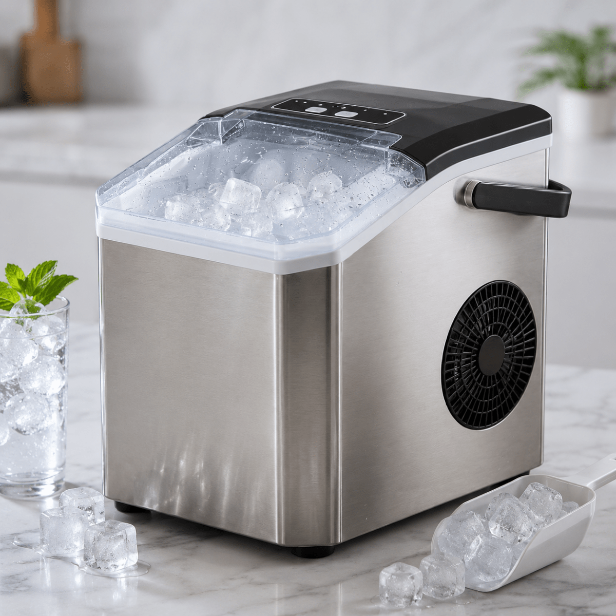 Draagbare ijsblokjesmachine - compact & automatisch