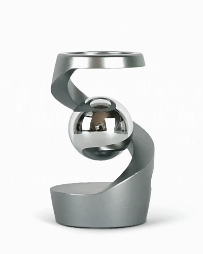 FluxSphere | Sculpture magnétique en spirale avec boule métallique flottante