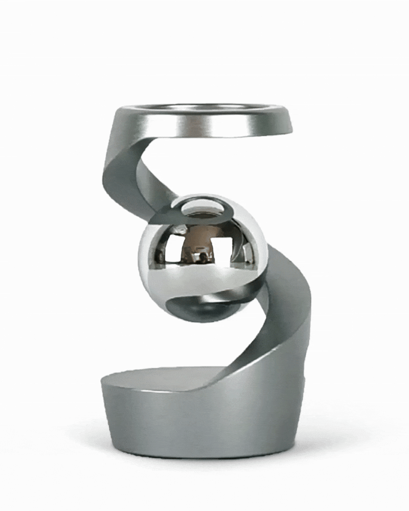 FluxSphere | Sculpture magnétique en spirale avec boule métallique flottante