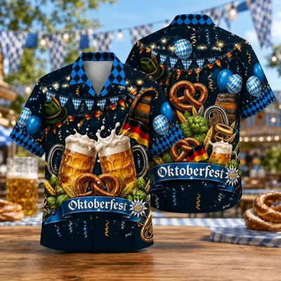 Oktoberfest Overhemd - 3D Print Bierpatroon met Korte Mouwen