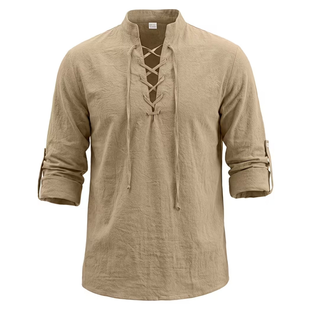 Vintage Linnen Oktoberfest Shirt - Linnen Met Veterhals En Lange Mouwen