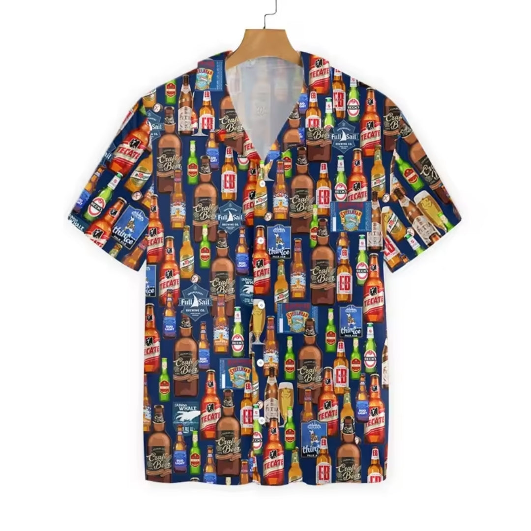 Oktoberfest Overhemd - 3D Bierfestival Print met Korte Mouwen