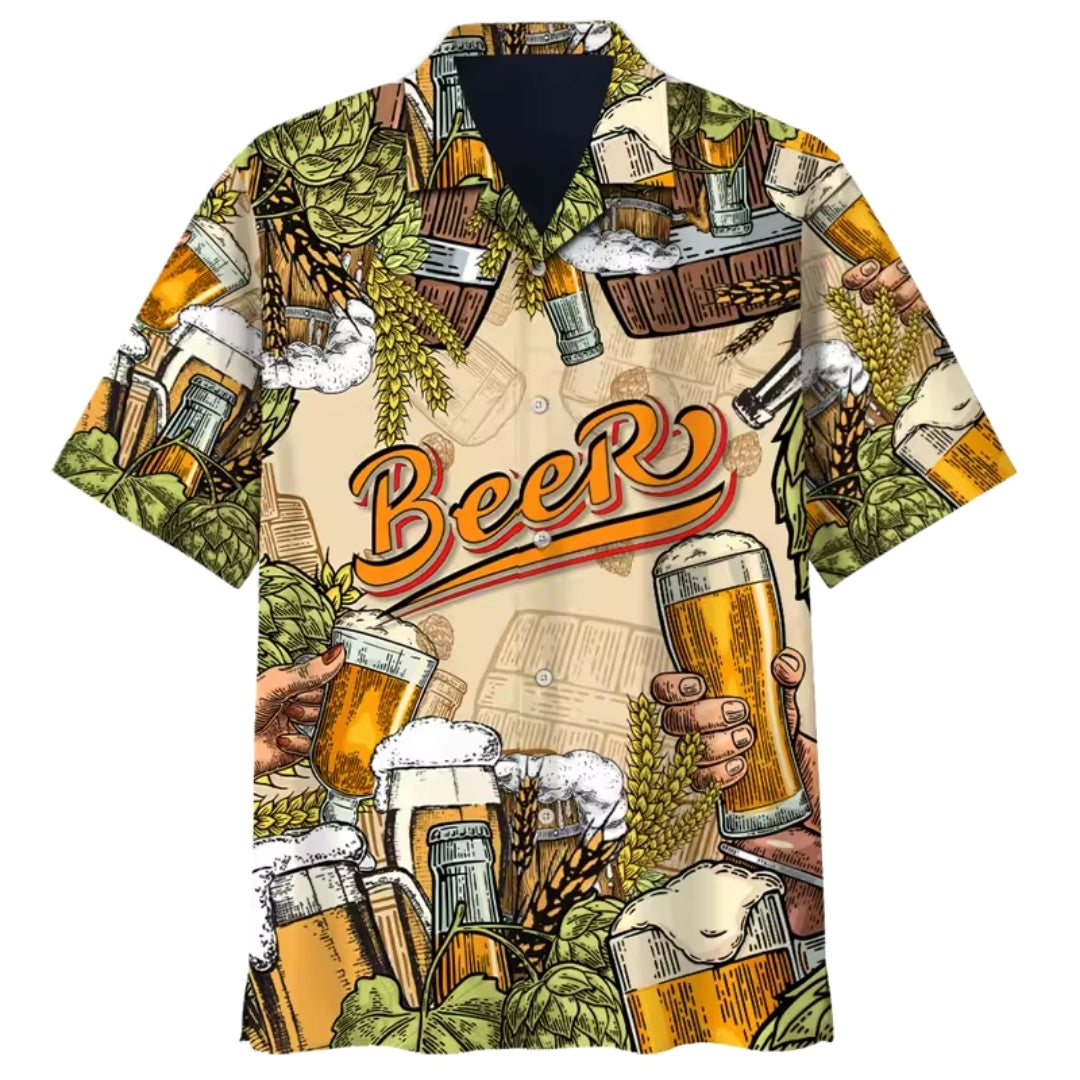 Oktoberfest Overhemd - 3D Bierfestival Print met Korte Mouwen