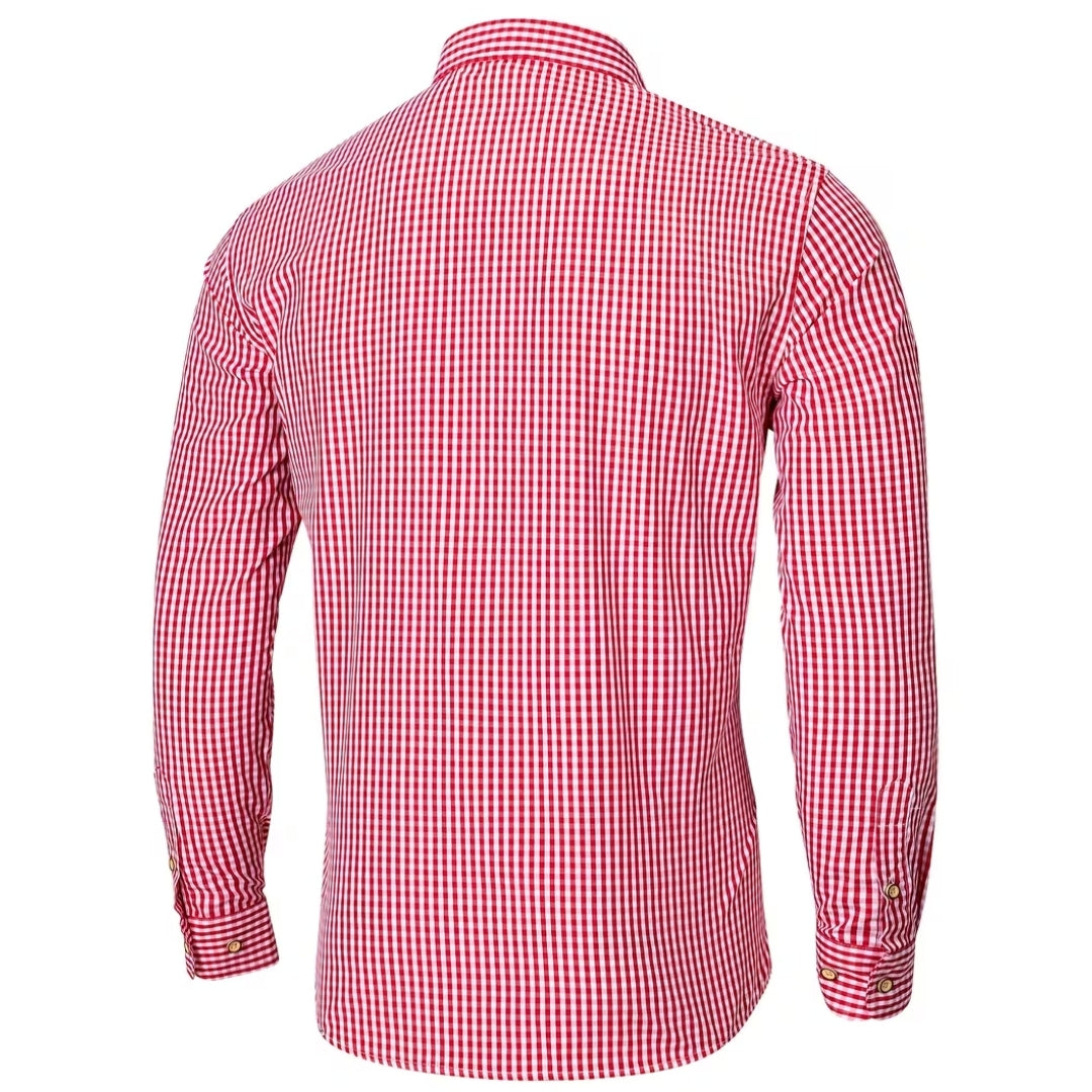 Oktoberfest Geruite Blouse - Lange Mouwen Met Knoopsluiting