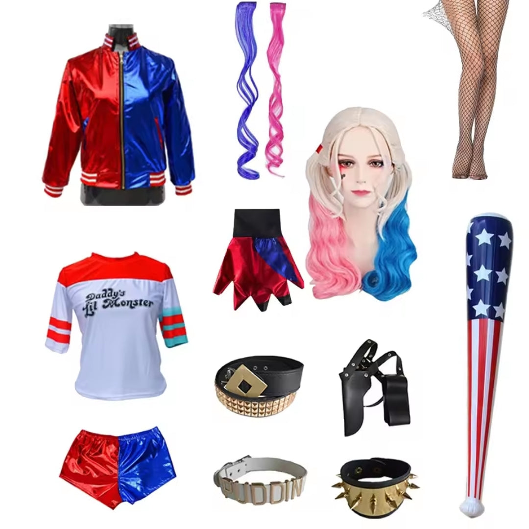 Halloween Kostuum Harley Quinn - Set met Jas en Broek
