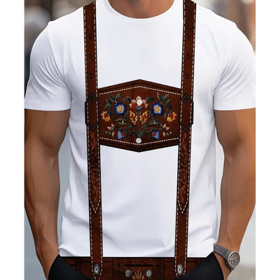 Oktoberfest T-Shirt - Lederhosen Print Met Riemdesign