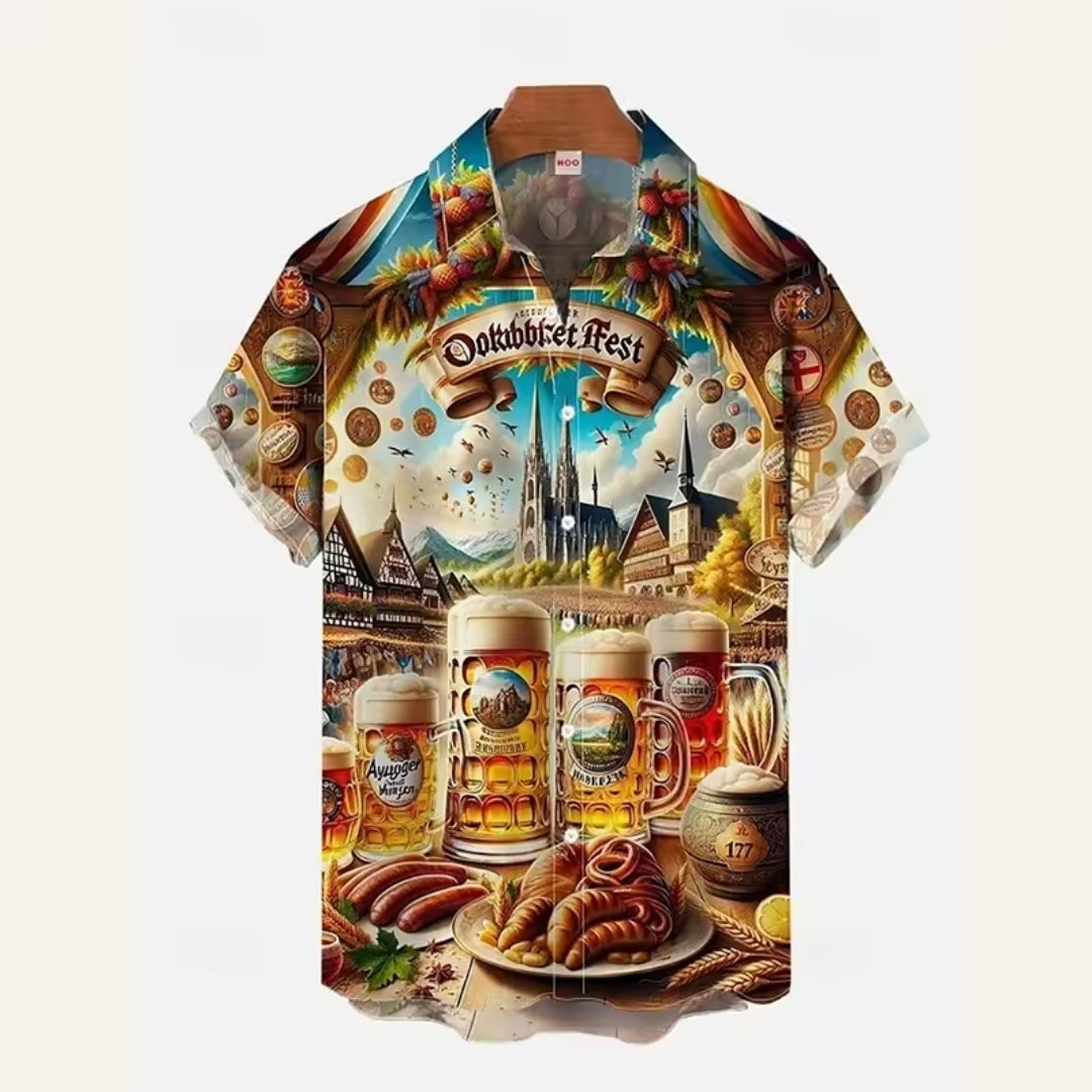 Oktoberfest Bier Overhemd - 3D Print Feestdesign met Korte Mouwen
